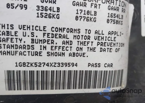 1999 Saturn Sl2 из США, поврежденный, VIN 1G8ZK5274XZ339594